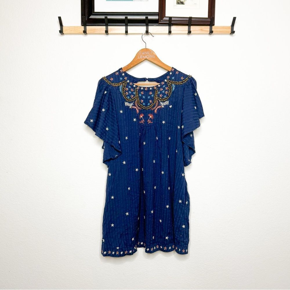 Anthropologie Women’s Embroidered Boho Dress - Navy Blue - Size S